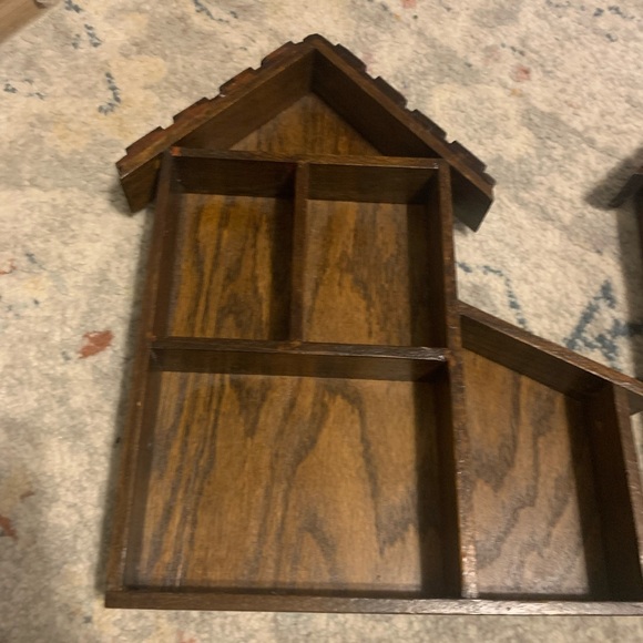 2 Vintage Wood House Shaped Trinket Knick Knack Display Shelf Miniatures - Picture 3 of 10
